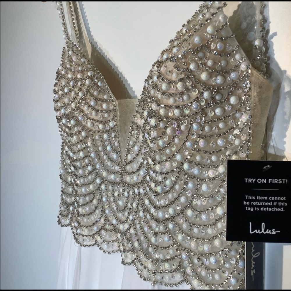 True Love White Beaded Rhinestone Maxi Dress